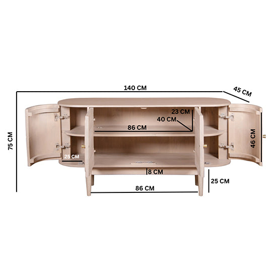Valencia Cane & Mango Wood Sideboard With 4 Doors In Natural