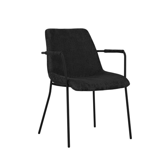 Carlo Velvet Dining Chair With Arms In Black With Black Metal Frame