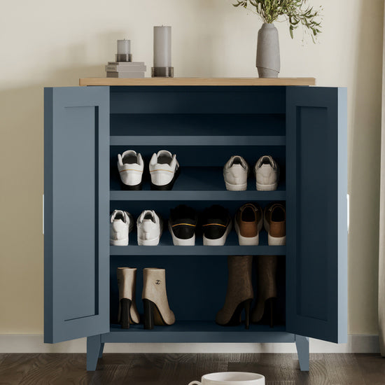 Signature Wooden Shoe Storage Cabinet With 2 Drawers In Blue