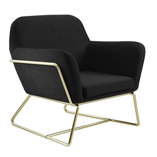 Charles Velvet Armchair In Black With Brushed Gold Legs