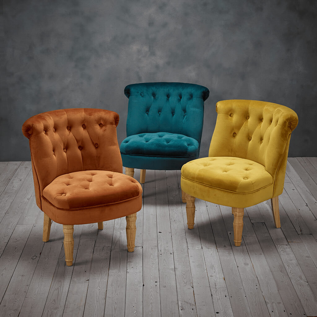 Charlotte Plush Velvet Bedroom Chair In Mustard Gold