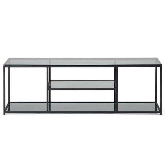 Chicago Smoked Glass TV Stand With Black Metal Frame