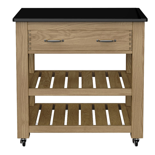 Kora Black Granite Top Kitchen Island With 2 Drawers In Oak