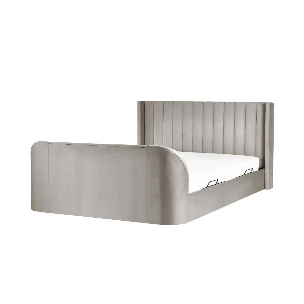 Clara Velvet Side Lift Ottoman Double TV Bed In Light Grey