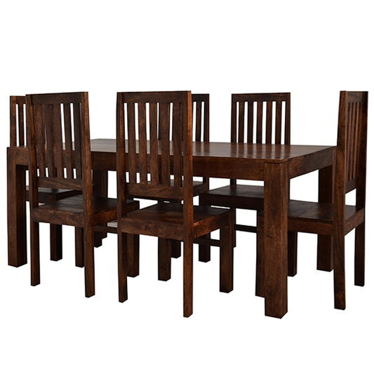 Toko Solid Mango Wood Dining Table With 6 Chairs In Dark Mahogany