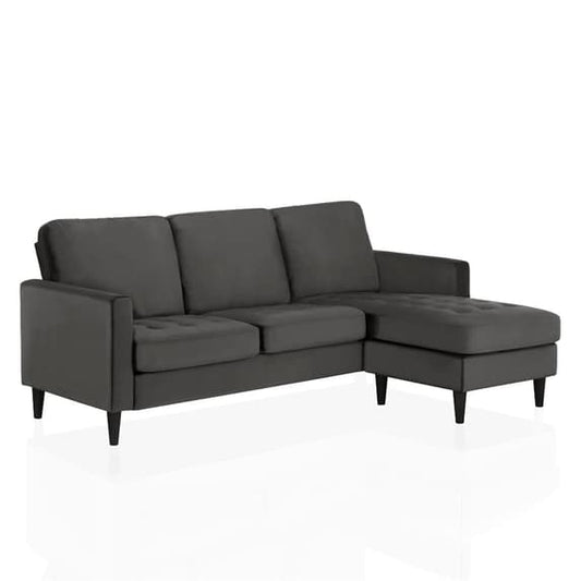 Strummer Velvet Reversible Corner Sofa In Grey With Black Legs