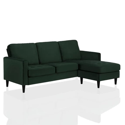 Strummer Velvet Reversible Corner Sofa In Green With Black Legs