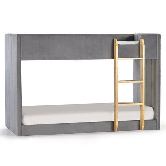 Daytona Grey Velvet Wooden Bunk Bed In Woodgrain