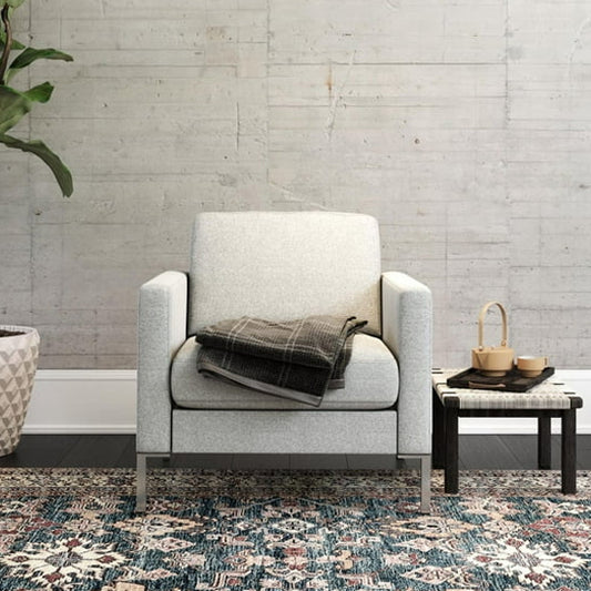 Fabry Linen Fabric 1 Seater Sofa In Grey With Chrome Metal Legs