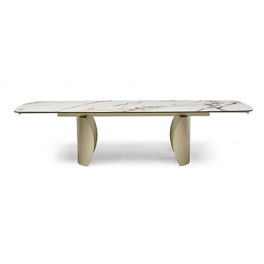 Palazzo Extending Italian Ceramic Dining Table In Matt White And Earth Vein