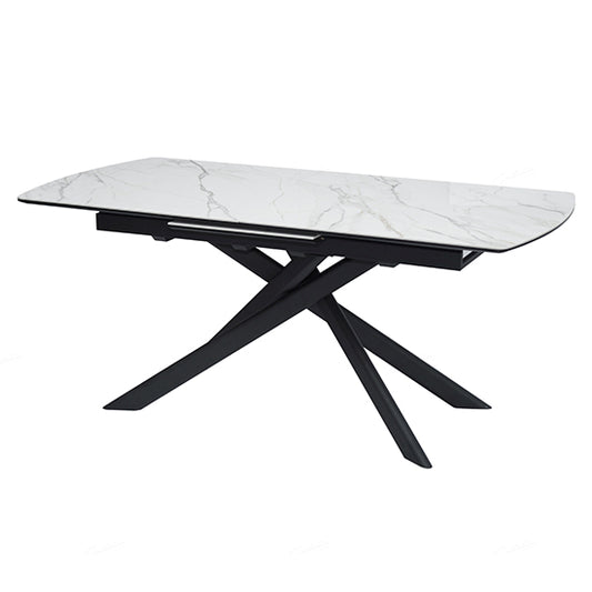 Cosma Extending Ceramic Dining Table In White And Sunset Cloud Vein