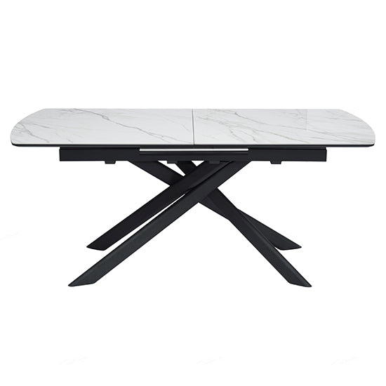 Cosma Extending Ceramic Dining Table In White And Sunset Cloud Vein