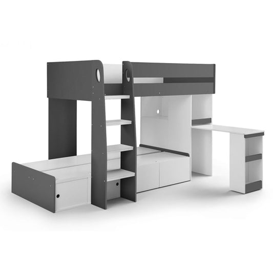 Eclipse Wooden Bunk Bed With Computer Desk In Charcoal And White