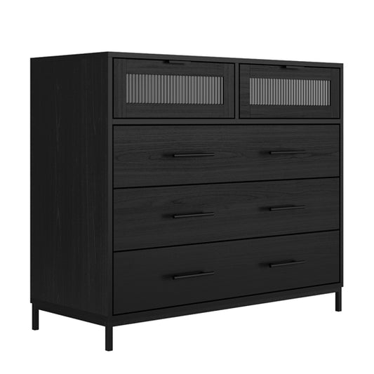 Edison Wooden Chest Of 5 Drawers In Matte Black And Reeded