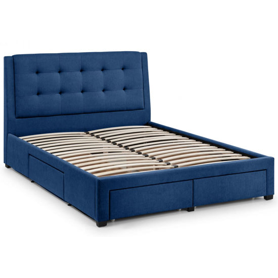 Fullerton Linen Fabric Super King Size Bed With Drawers In Blue