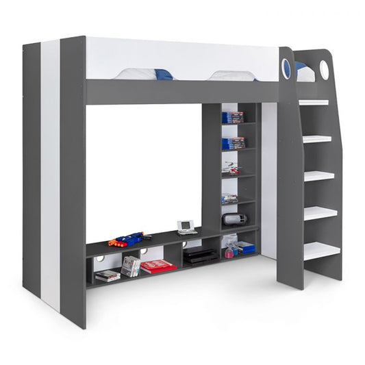 Galaxy Wooden Gaming Bunk Bed In Charcoal And White
