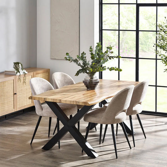 Harvey Wooden Dining Table In Oak With Matt Black Steel Crossed Legs