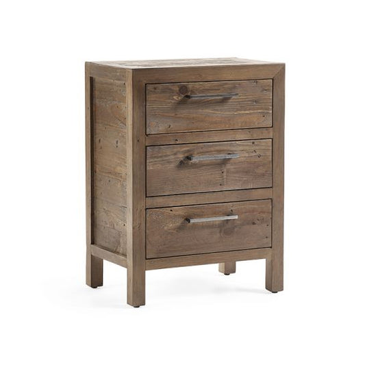 Heritage Wooden Bedside Cabinet With 3 Drawers In Reclaimed Pine
