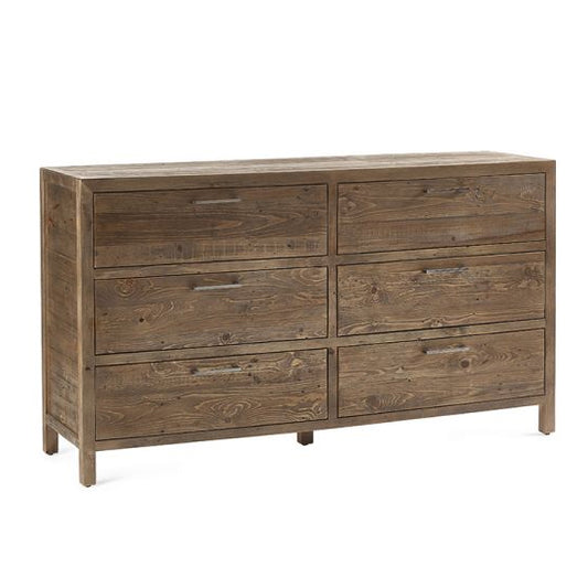 Heritage Wide Wooden Chest Of 6 Drawers In Reclaimed Pine