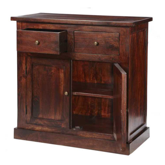 Jaipur Solid Mango Wood Sideboard With 2 Doors In Dark Mahogany