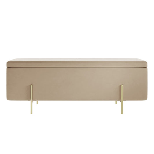 Lola Velvet Storage Ottoman In Beige With Brushed Gold Legs