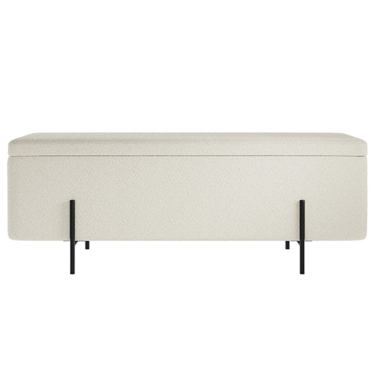 Lola Boucle Storage Ottoman In Ivory With Matte Black Legs