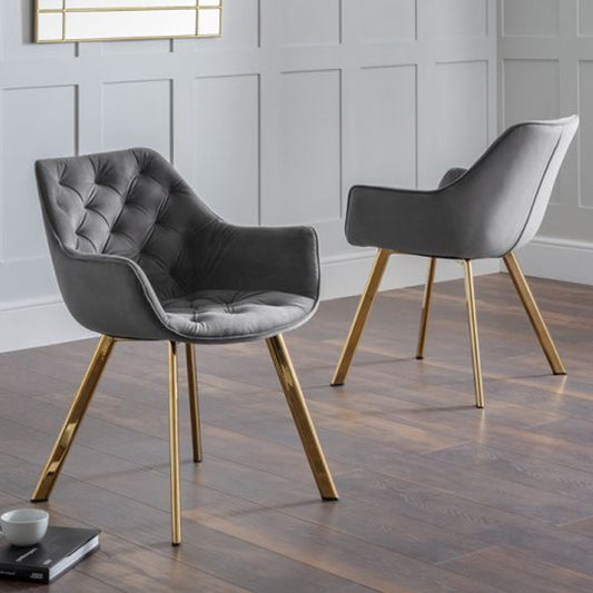 Lorenzo Grey Velvet Dining Chairs In Pair