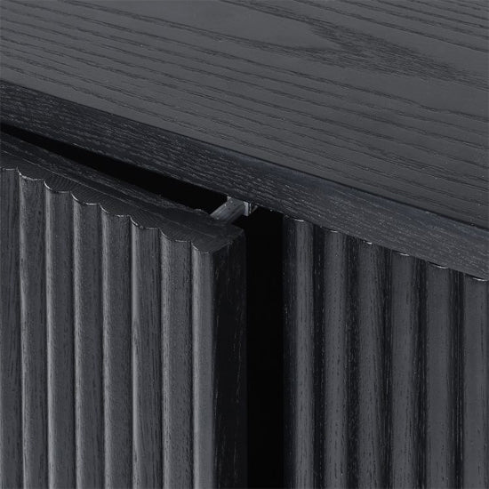 Louis Wooden Fluted Sideboard With 3 Doors In Black Ash