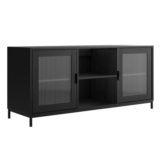 Maddox Wooden TV Stand With 2 Doors In Matte Black And Reeded
