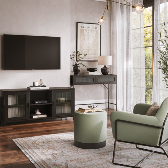 Maddox Wooden TV Stand With 2 Doors In Matte Black And Reeded