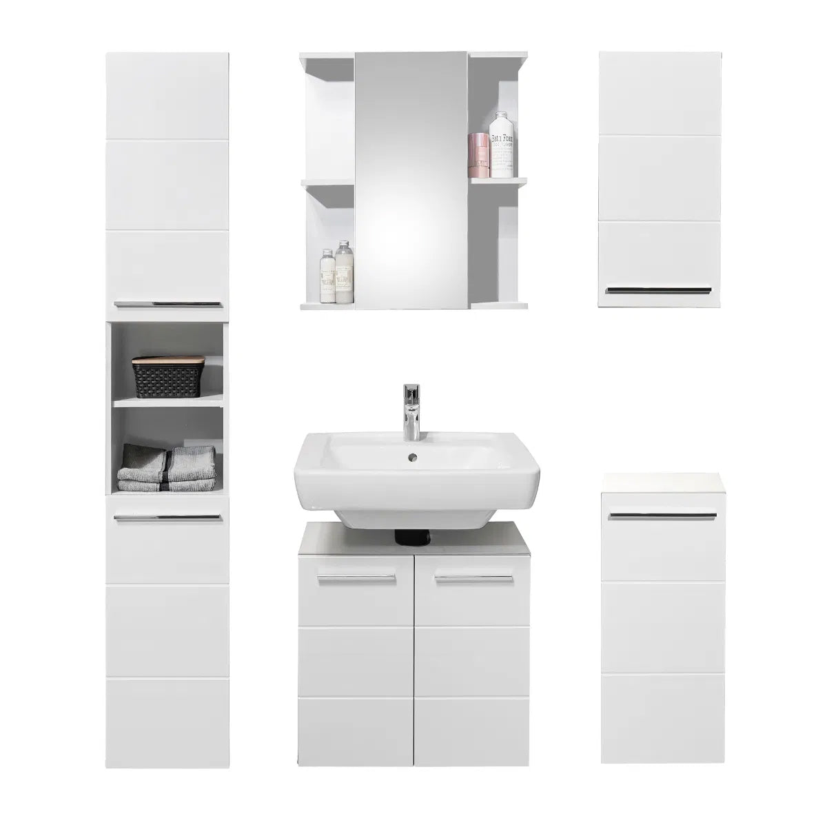 Mandy High Gloss Bathroom Storage Cabinet With 1 Door In White