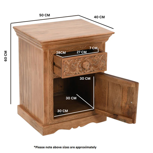 Artwork Solid Mango Wood Bedside Table With Storage In Oak