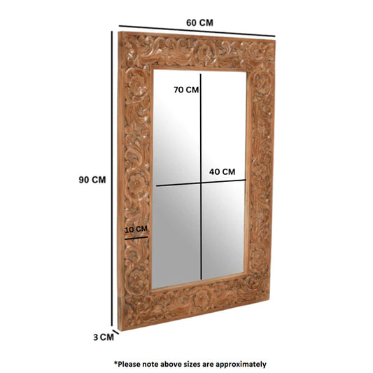 Artwork Wall Mirror With Oak Solid Mango Wood Frame