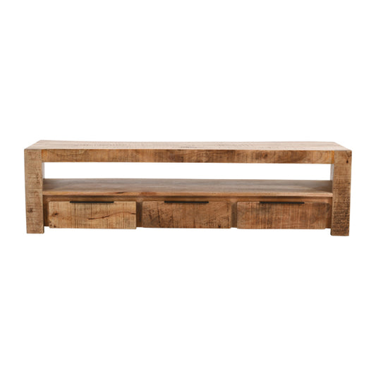 Surrey Solid Mango Wood Large TV Stand With 3 Drawers In Rough Swan