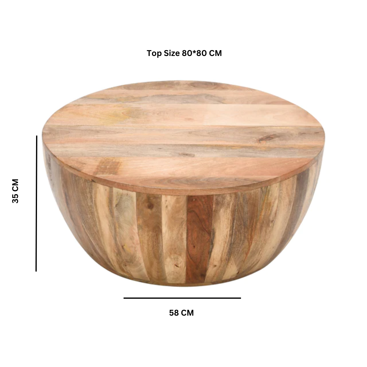 Surrey Solid Mango Wood Drum Coffee Table In Rough Swan