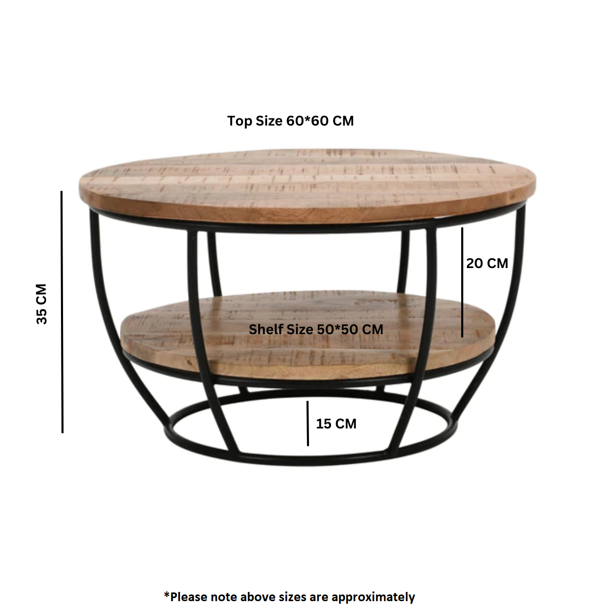 Surrey Solid Mango Wood Coffee Table With Shelf In Rough Swan