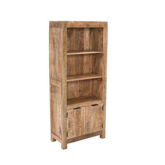 Surrey Solid Mango Wood Bookcase With 2 Doors In Rough Swan