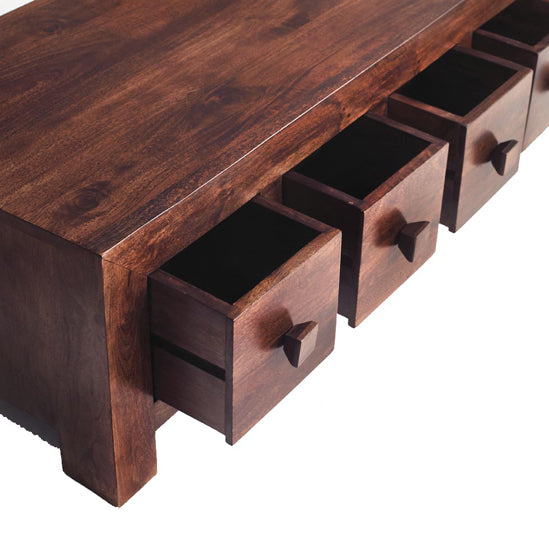 Toko Solid Mango Wood Coffee Table With 8 Drawers In Dark Mahogany