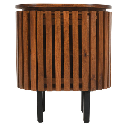 Slatted Mango Wood Bedside Cabinet With 1 Door In Walnut