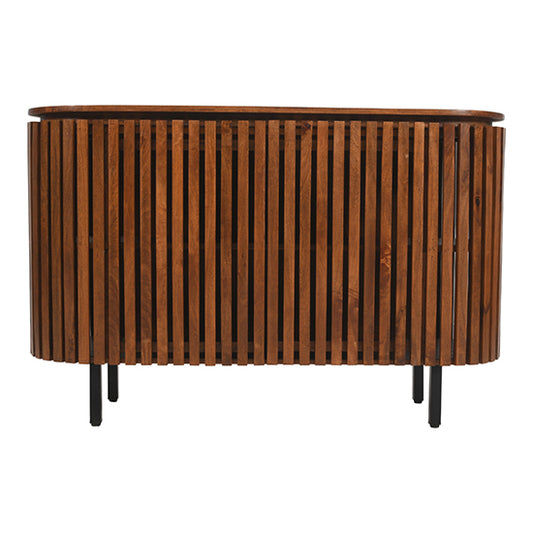 Slatted Mango Wood Large Sideboard With 2 Doors In Walnut