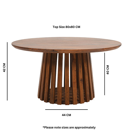 Slatted Mango Wood Round Coffee Table In Walnut