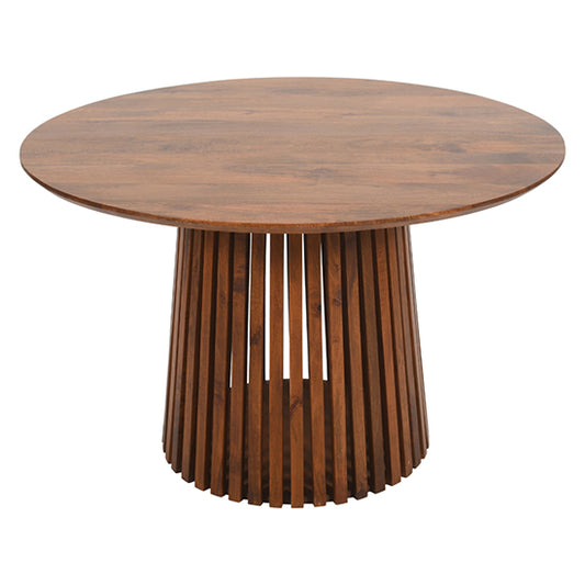 Slatted Mango Wood Round Dining Table In Walnut