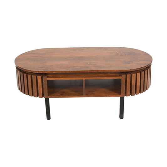 Slatted Mango Wood Rectangular Coffee Table In Walnut