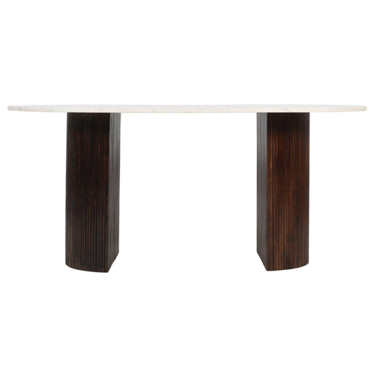 Opal White Marble Top And Mango Wood Dining Table In Dark Mahogany