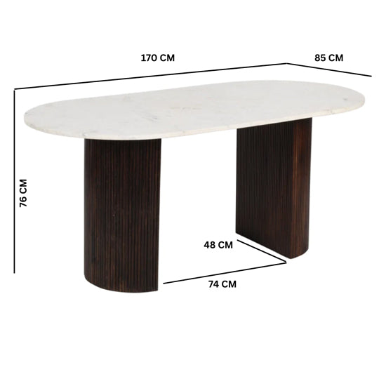 Opal White Marble Top And Mango Wood Dining Table In Dark Mahogany