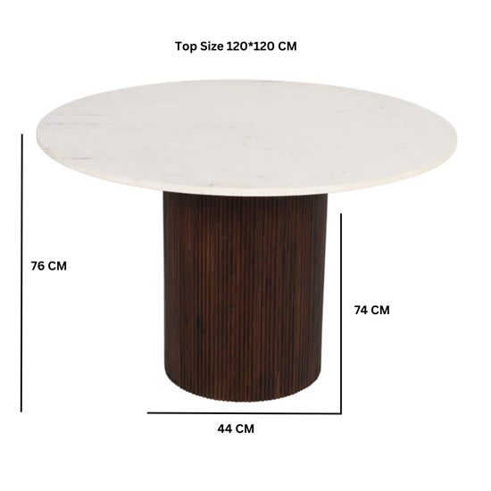 Opal White Marble Top And Mango Wood Round Dining Table In Dark Mahogany