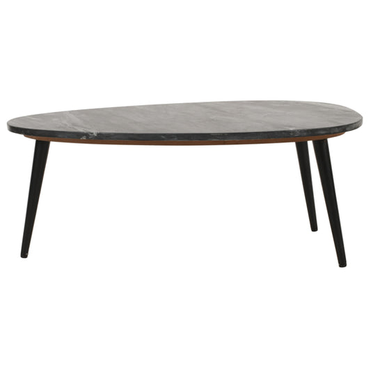 Opal Marble Top Coffee Table In Black With Black Metal Legs