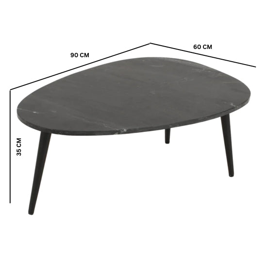 Opal Marble Top Coffee Table In Black With Black Metal Legs