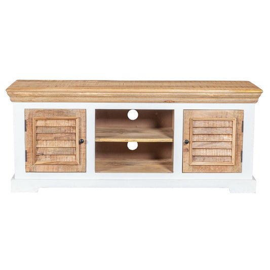 Alfie Solid Mango Wood TV Stand With 2 Doors In Oak