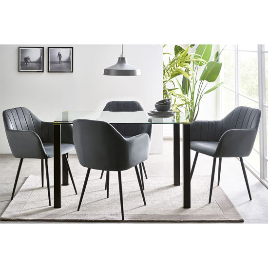 Piero Rectangular Clear Glass Dining Table With Metal Legs